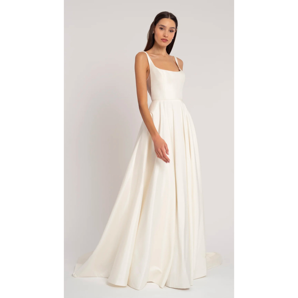 Jenny Yoo Lawrence Size 4 Ivory Satin A-Line Wedding Gown NWT Bridal - Picture 4 of 8